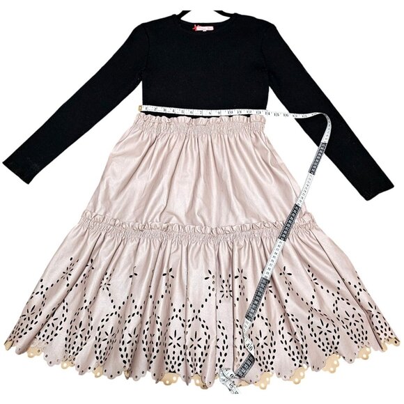 Melange Girl Long-Sleeve Black & Pink Dress With Eyelet Design Size 18 - Picture 9 of 10